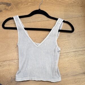V-Neck Ribbed Tank Top in Light Gray